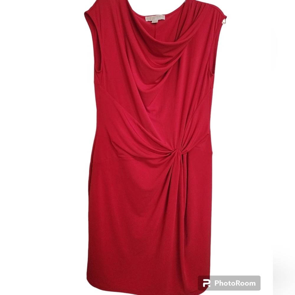 MICHAEL Kors Red Sleeveless Draped Neckline Dress SZ Large